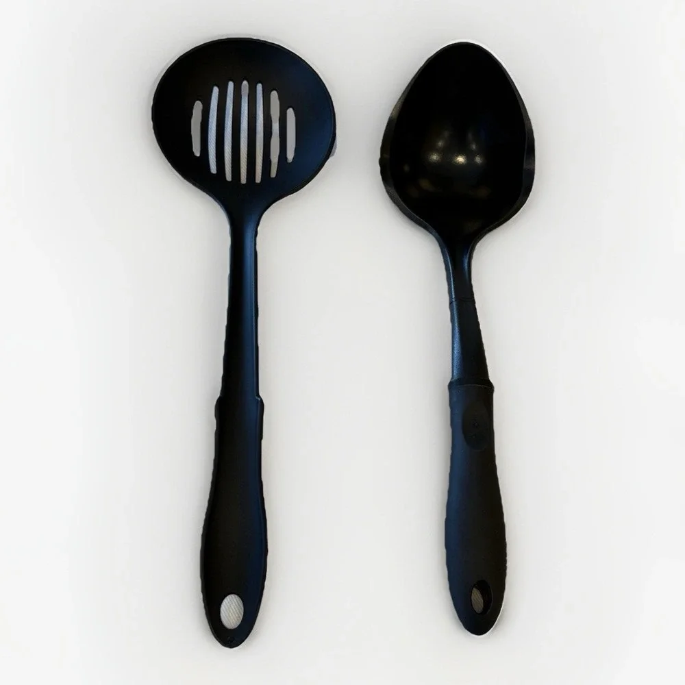Serving Spoon Ladle Set 2‎ Nylon Slotted Solid Heat Resistant 400 Black USA Made